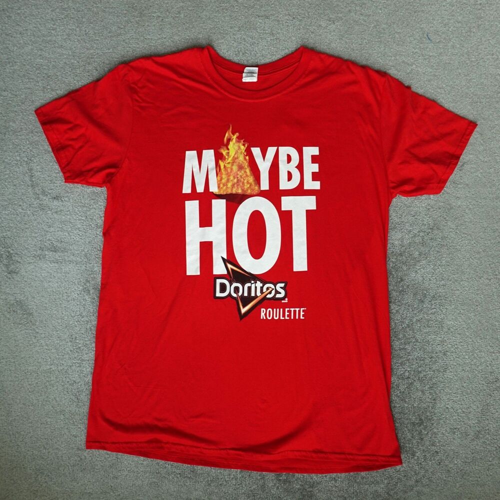 Gildan Shirt Mens XL Red Doritos Chip Graphic Flaming Hot Nacho Cheese Promo Tee